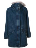 Army Yves Salomon Collar Detail Coat, Women's, Size: 34, Blue, Coyote Fur/rabbit Fur/polyester