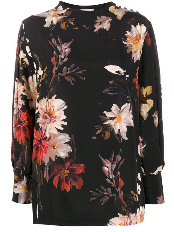 L'autre Chose Blusa In Seta Stampa 'garden' In Nero - Black