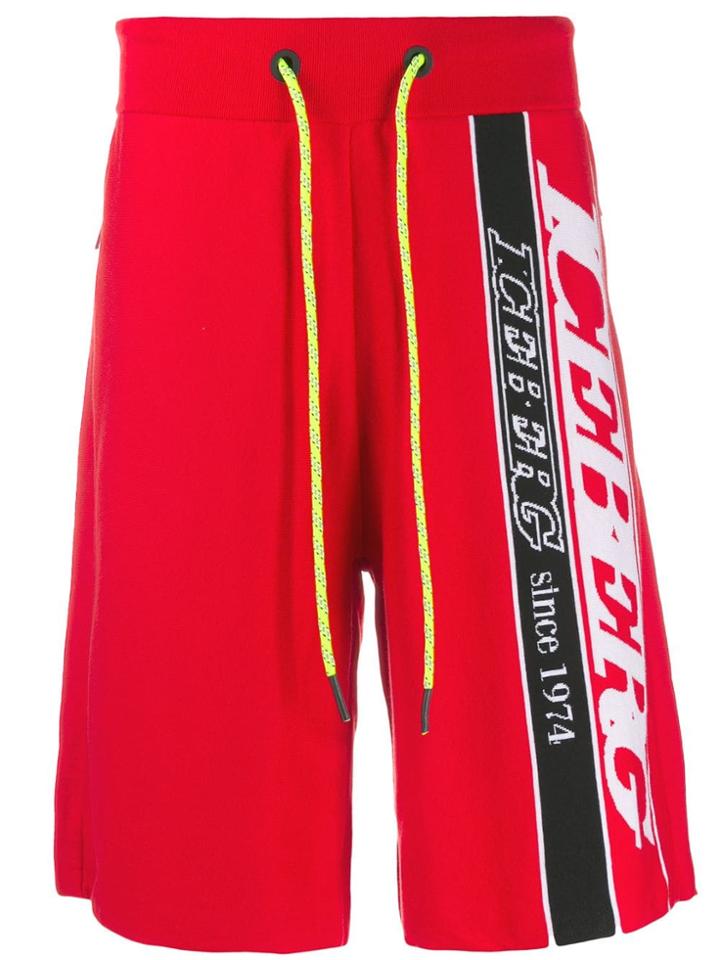 Iceberg Logo Print Track Shorts - Red