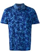 Versace Baroque Print Polo Shirt, Men's, Size: Small, Blue, Cotton