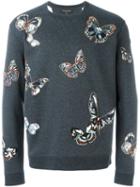 Valentino 'rockstud' Butterfly Embroidered Sweatshirt, Men's, Size: Medium, Grey, Cotton/polyamide/polyester/viscose