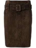 Prada Belted Midi Skirt - Brown