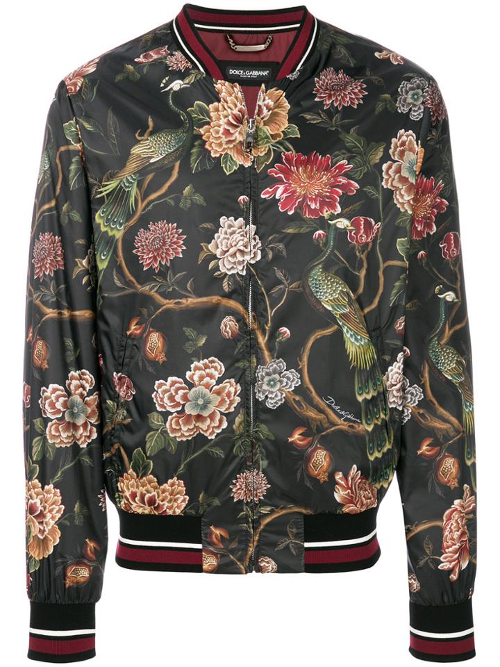 Dolce & Gabbana Floral Peacock Print Bomber Jacket - Multicolour
