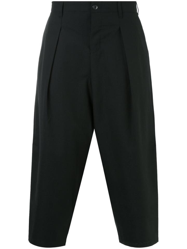 Kazuyuki Kumagai Drop-crotch Cropped Trousers - Black