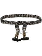 Etro Patterned Beaded Tassel Belt, Women's, Black, Cotton/calf Leather/swarovski Crystal