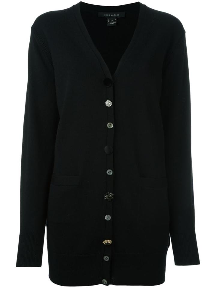 Marc Jacobs Embellished Button Oversized Cardigan, Women's, Size: 10, Black, Wool