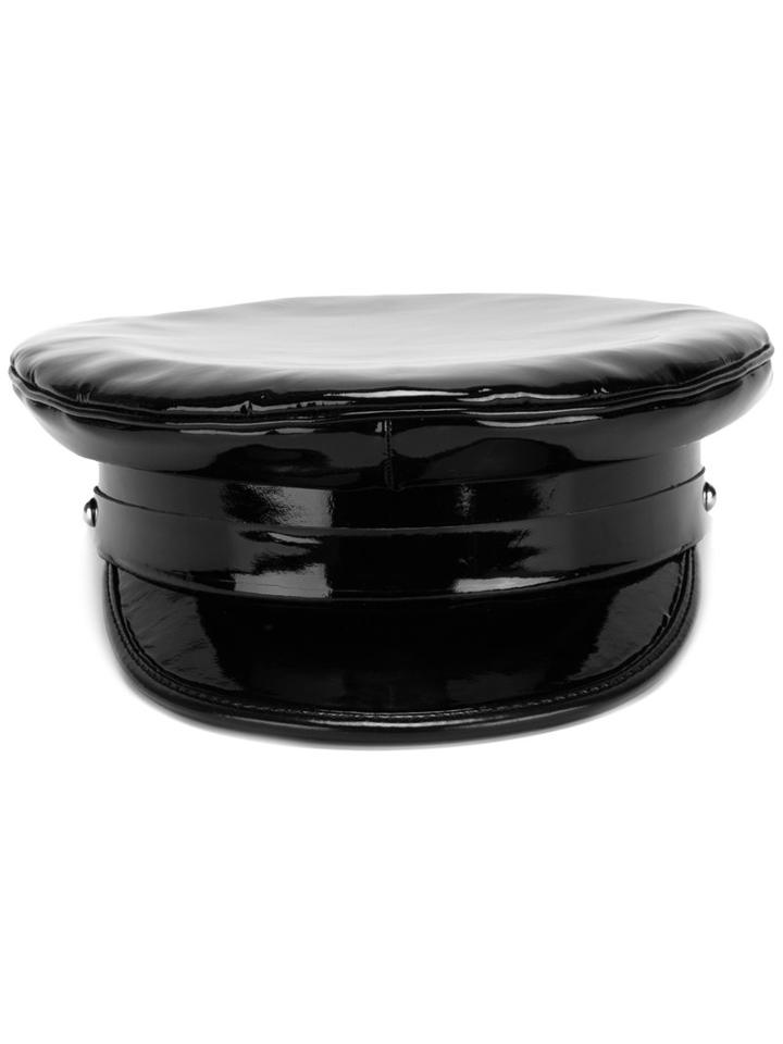 Manokhi High Shine Hat, Women's, Black, Patent Leather/viscose