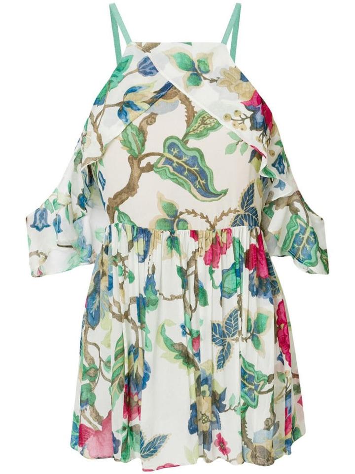 Semicouture Cold-shoulder Floral-print Top - Neutrals