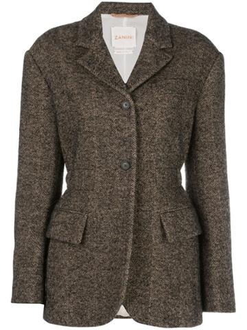 Zanini Fitted Herringbone Blazer - Brown