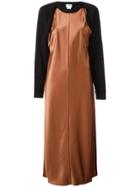Dkny Sweatshirt Overlay Satin Dress - Brown