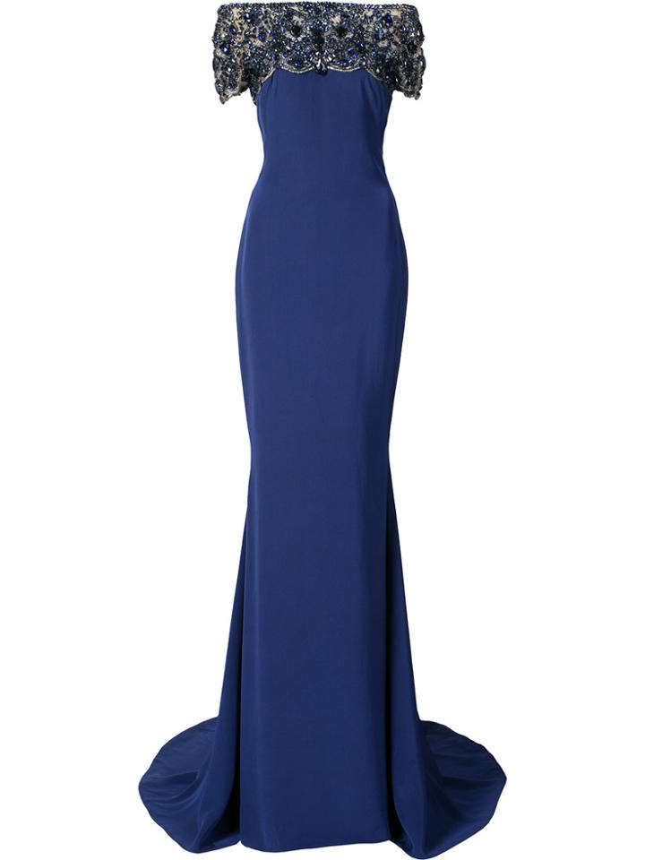 Marchesa Flared Fitted Maxi Dress - Blue