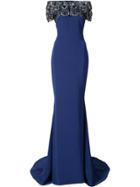 Marchesa Flared Fitted Maxi Dress - Blue