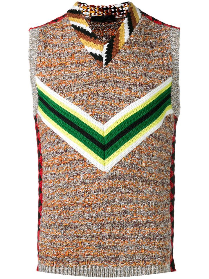 Prada Intarsia Knit Pullover, Men's, Size: 48, Brown, Virgin Wool