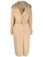 Ermanno Scervino Fur Collar Single Breasted Coat - Neutrals