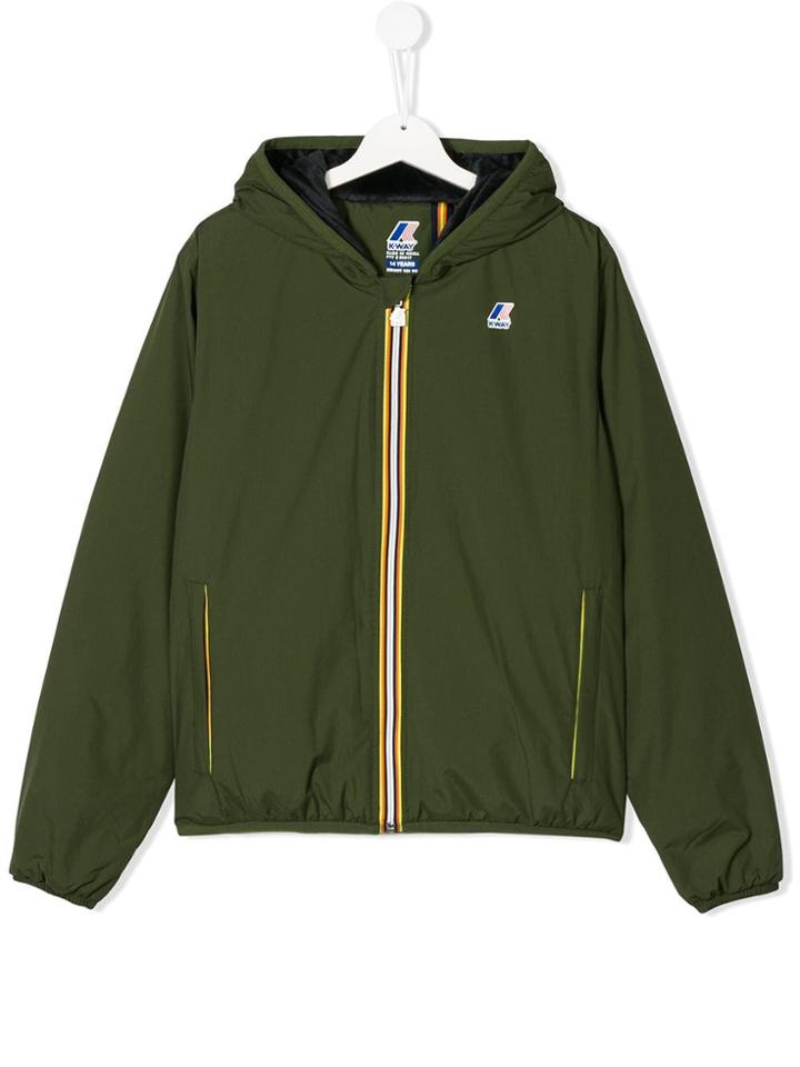 K Way Kids Logo Hooded Jacket - Green