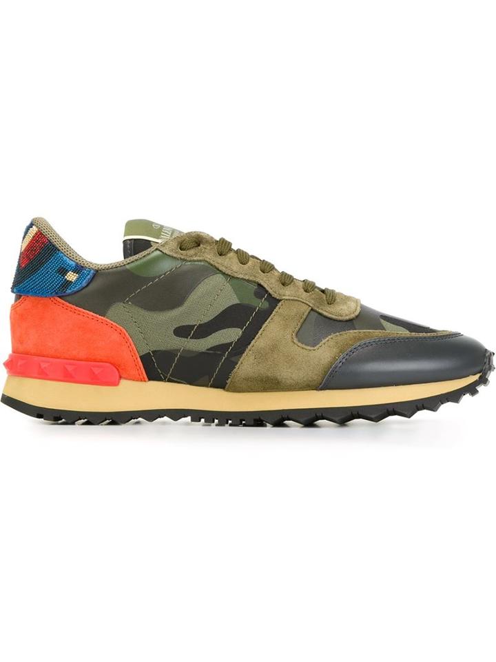 Valentino Garavani Rockrunner Camouflage Sneakers, Women's, Size: 39, Brown, Suede/rubber/calf Leather