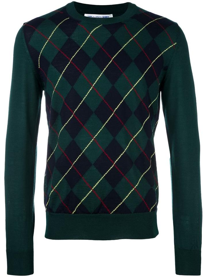 Comme Des Garçons Shirt Checked Pattern Pullover, Men's, Size: Small, Green, Acrylic/wool