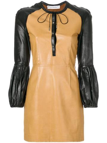 Jw Anderson Colour-block Mini Leather Dress - Brown