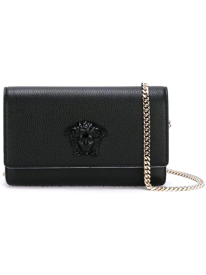 Versace Medusa Foldover Shoulder Bag, Women's, Black, Calf Leather