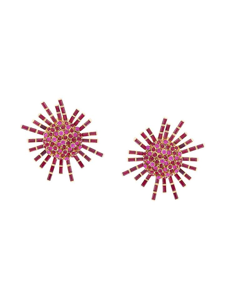 Oscar De La Renta Flower Earrings - Red