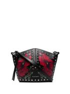 Alexander Mcqueen Black And Red Floral Mini Leather Bucket Bag