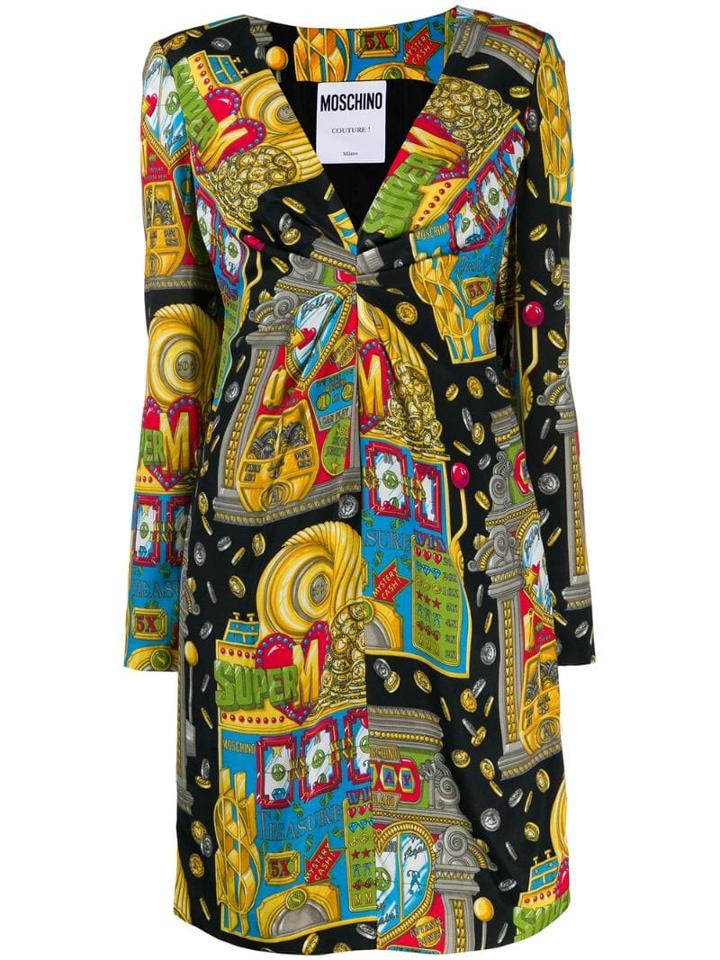 Moschino Gathered V-neck Printed Dress - Yellow