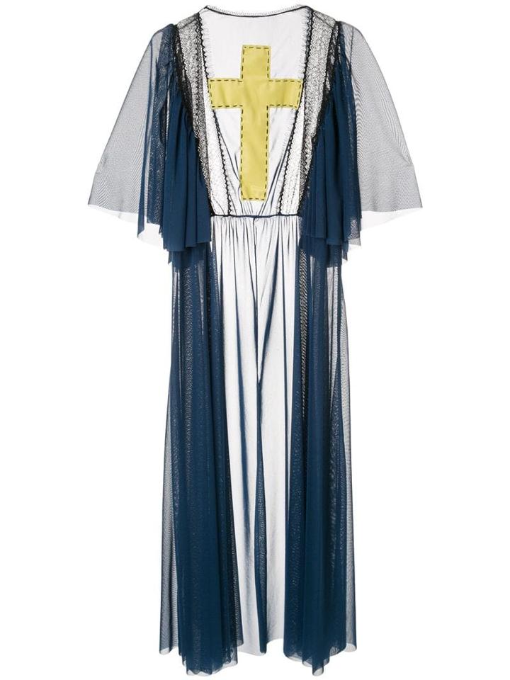 Tu Es Mon Trésor Cross Patch Mesh Dress - Blue