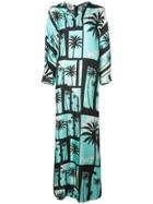 Fausto Puglisi Palm Tree Print Maxi Dress - Blue