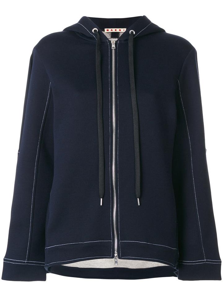 Marni - Flared Zip-up Hoodie - Women - Cotton/polyamide - 36, Blue, Cotton/polyamide
