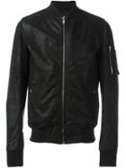 Rick Owens Raglan Bomber Jacket, Men's, Size: 46, Black, Cotton/calf Leather/cupro/wool