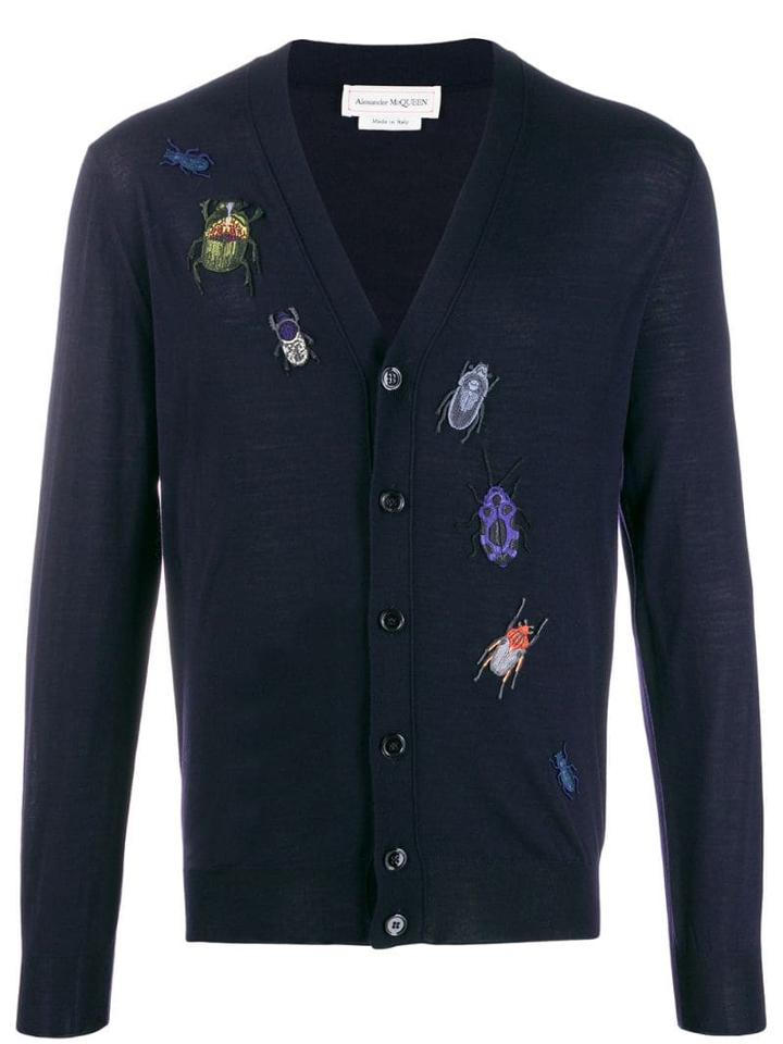 Alexander Mcqueen Insect Embroidery Cardigan - Blue