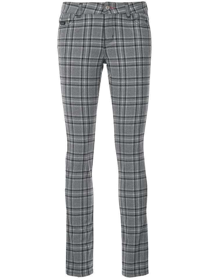 Loveless Plaid Print Skinny Trousers - Grey