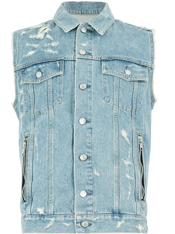 Balmain Sleeveless Denim Shirt Jacket - Blue