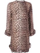 Ganni Leopard Print Mini Dress - Brown