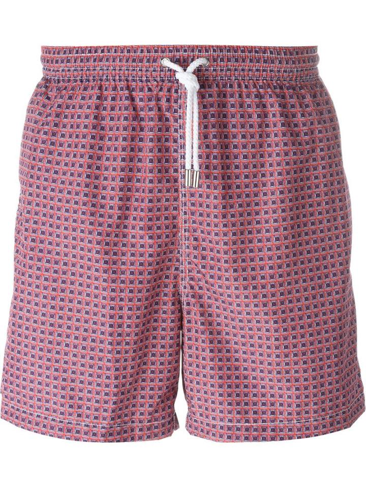 Kiton Square Print Swim Shorts, Men's, Size: 56, Pink/purple, Polyester