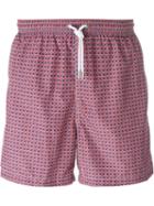 Kiton Square Print Swim Shorts, Men's, Size: 56, Pink/purple, Polyester