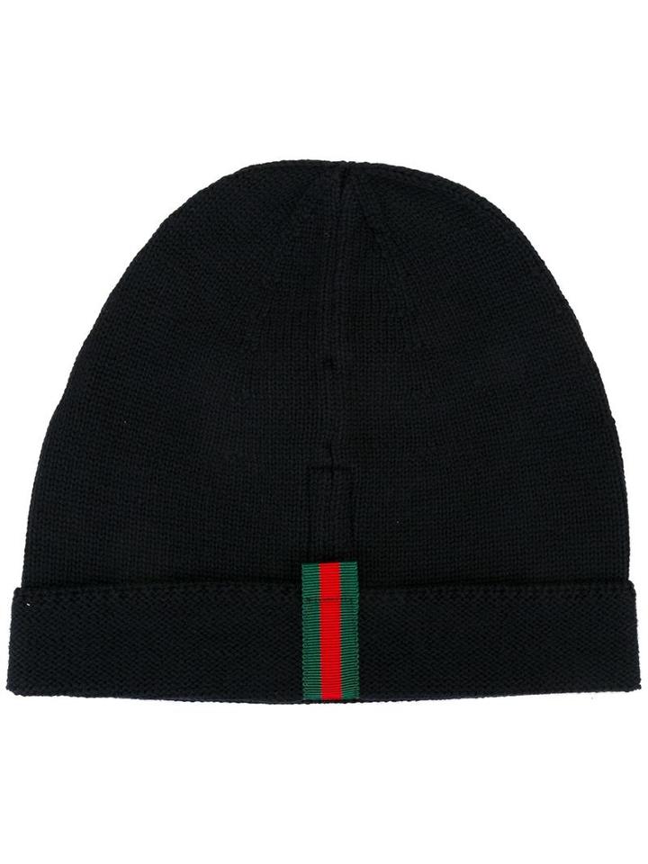 Gucci Striped Detailing Beanie, Men's, Size: Medium, Blue, Wool/cotton/viscose