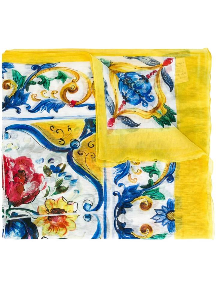 Dolce & Gabbana Majolica Print Scarf, Women's, Yellow/orange, Silk