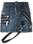 Dsquared2 Strap Detail Mini Skirt, Women's, Size: 40, Blue, Cotton/spandex/elastane/polyester