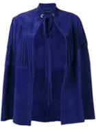 Manokhi Fringed Trim Cape, Women's, Blue, Calf Leather