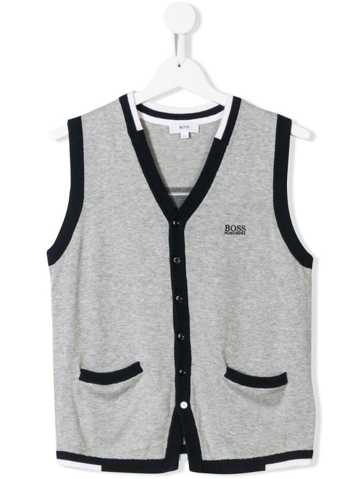 Boss Kids Contrast Sleeveless Cardigan - Grey
