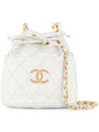 Chanel Vintage Cosmos Line Drawstring Chain Shoulder Bag - White