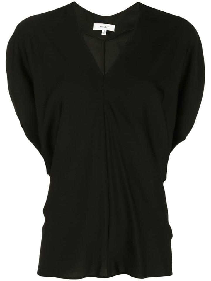 Milly Ruffled V-neck Blouse - Black