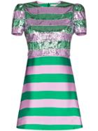 Mary Katrantzou Sequin-embellished Striped Silk Mini-dress - Green