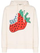 Gucci Strawberry Print Cotton Hoodie - White