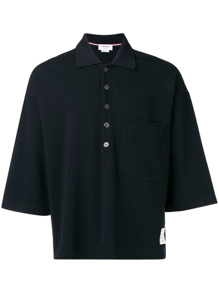 Thom Browne Oversized Piqué Pocket Polo - Blue