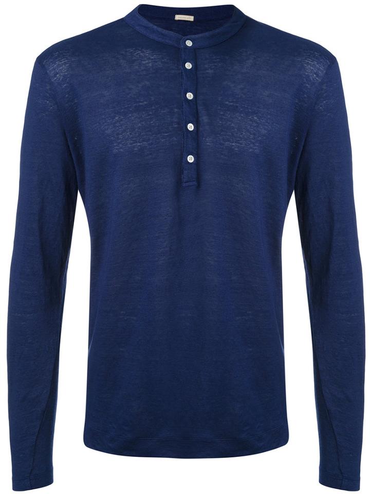 Buttoned Sweatshirt - Men - Linen/flax - L, Blue, Linen/flax, Massimo Alba