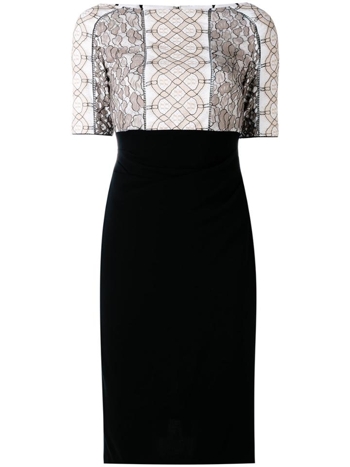 Talbot Runhof Lace Appliqué Fitted Dress - White