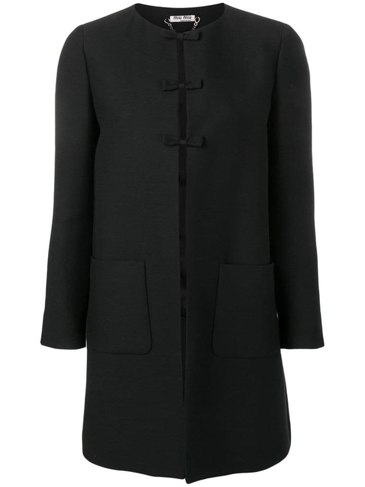 Miu Miu Bow Detailed Coat - Black