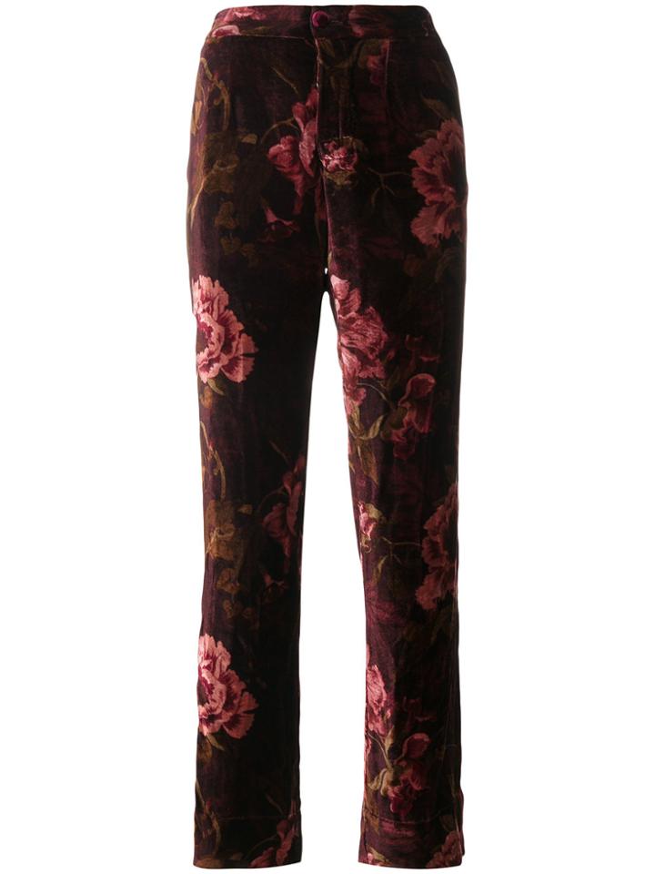 F.r.s For Restless Sleepers Floral Velvet Trousers - Red
